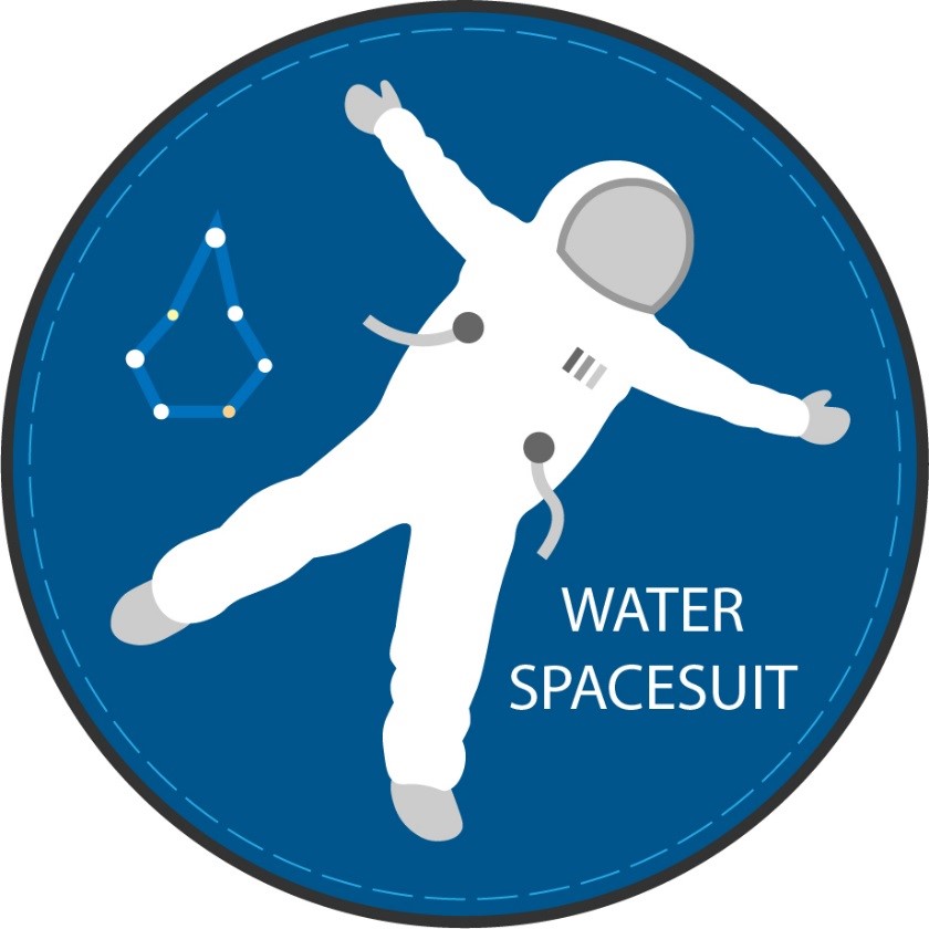 Logo Water spacesuit : cercle bleu avec astonaute les bras ouvert dedans