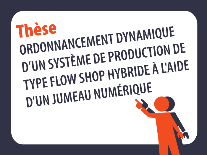 Sur un écran de projection il est écrit : Ordonnancement dynamique d’un système de production de type flow shop hybride à l'aide d'un jumeau numérique