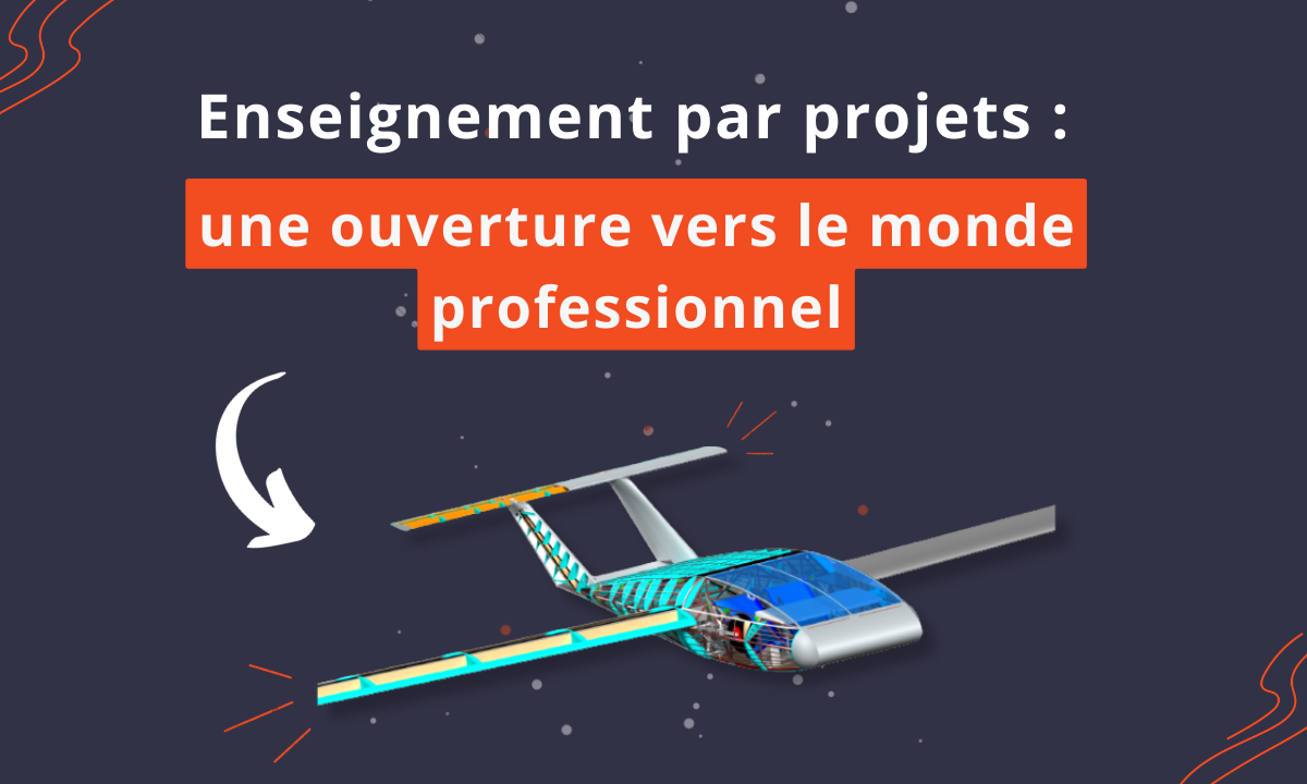 Titre : Enseignement par projets : une ouverture vers le monde professionnel Au-dessous du titre : une image 3D d'un planeur biplace