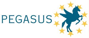 PEGASUS, logo avec une silhouette de pégase entourée de 10 étoiles jaunes