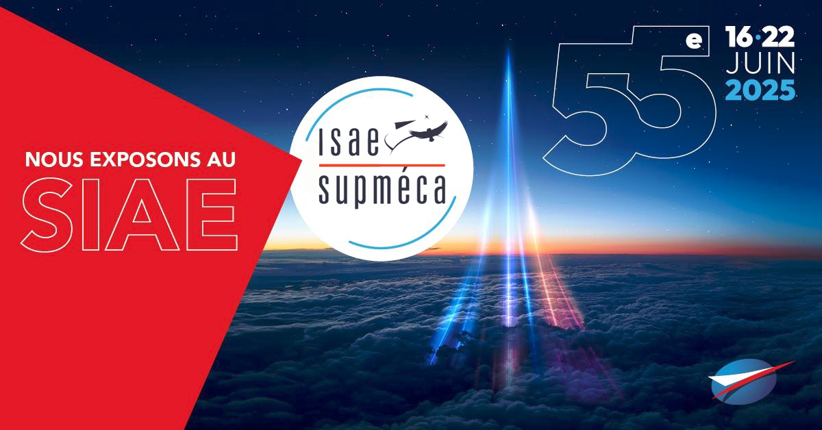 Visuel du 55e salon international de l'aéronautique et de l'espace représentant l'horizon par dessus les nuages, avec le logo ISAE-Supméca par dessus