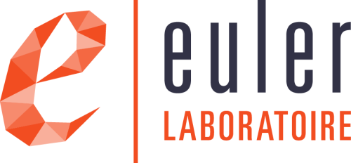 Logo du laboratoire Euler, le symbole représente la lettre e en italique constituée de facettes triangulaires oranges