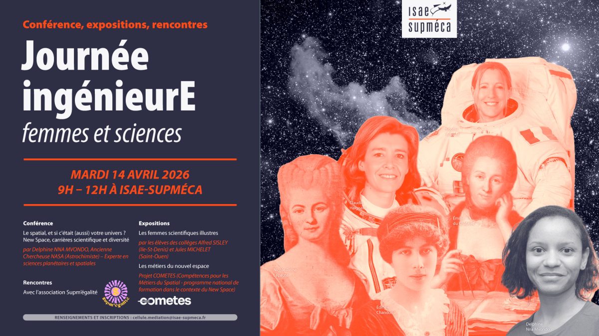 Journée ingénieurE femmes et sciences. Le visuel représente des femmes scientifiques françaises pionnières dans le domaine de l'espace