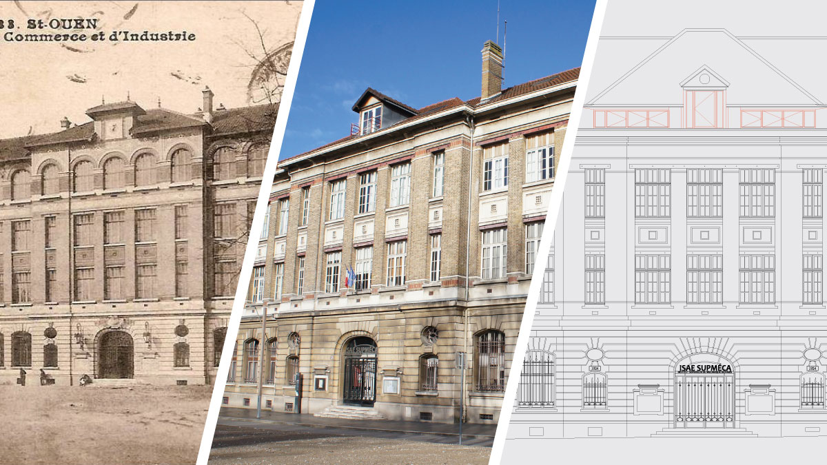 trois vue de la façade d'ISAE-Supméca de différentes époques